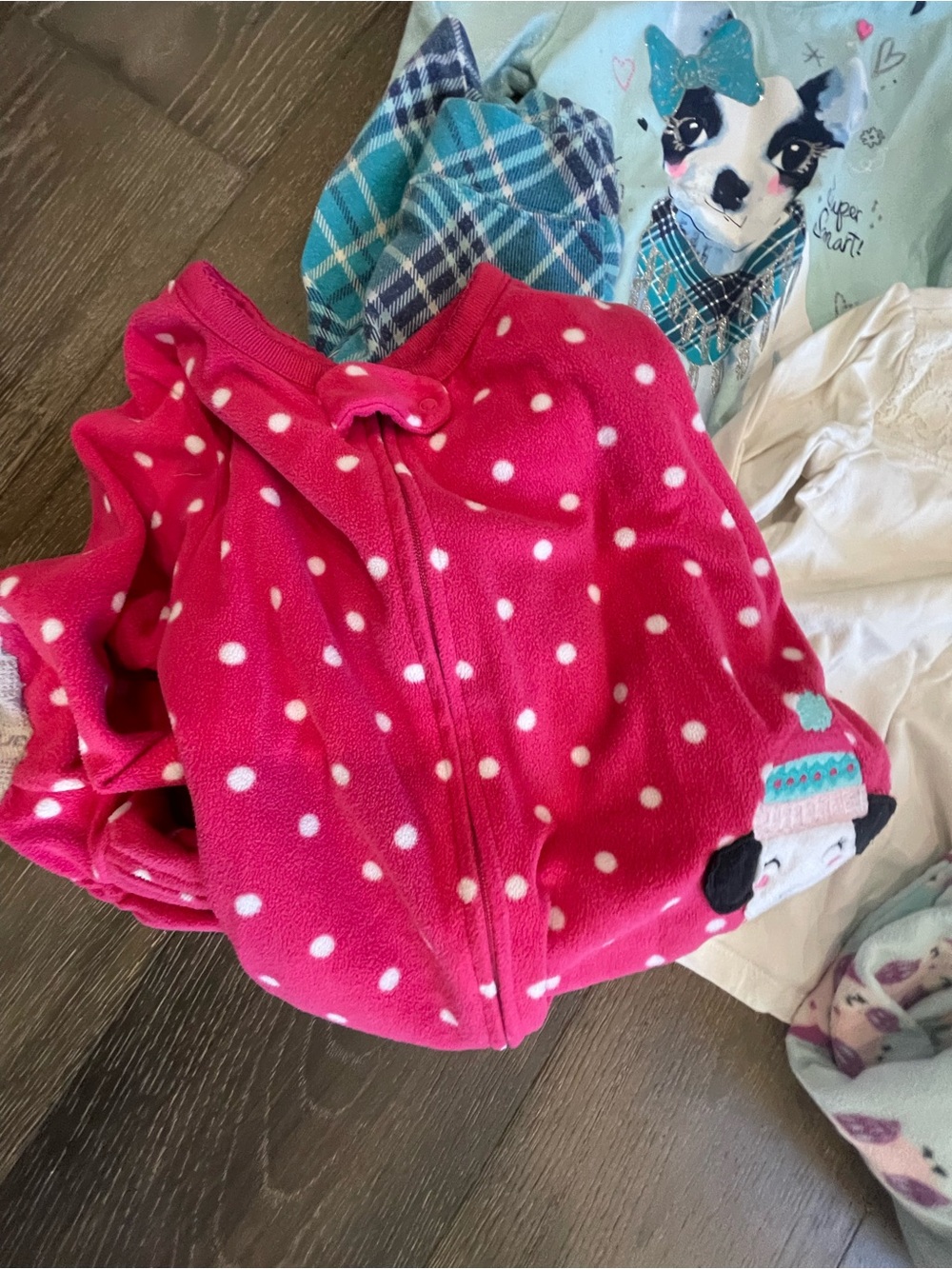 Girls Mixed-Style Pajama Set - Pink, Light Blue, Cream - Picture 2 of 6